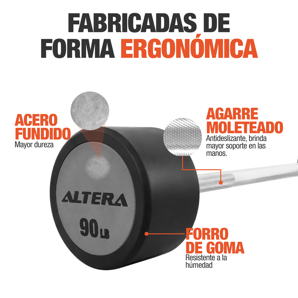 Barra Recta Peso Integrado 90lb Fijo Entrenamiento Crossfit