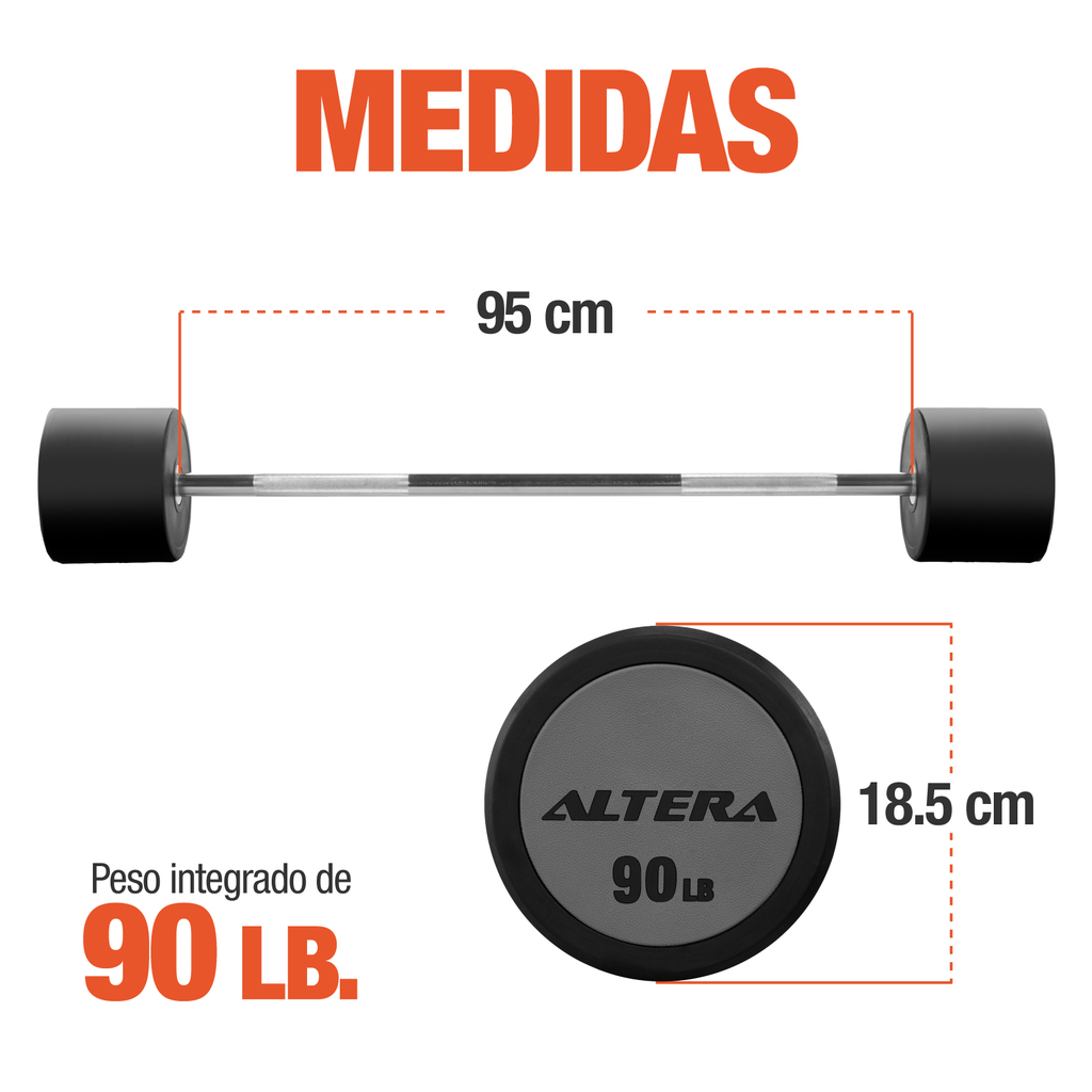 Barra Recta Peso Integrado 90lb Fijo Entrenamiento Crossfit