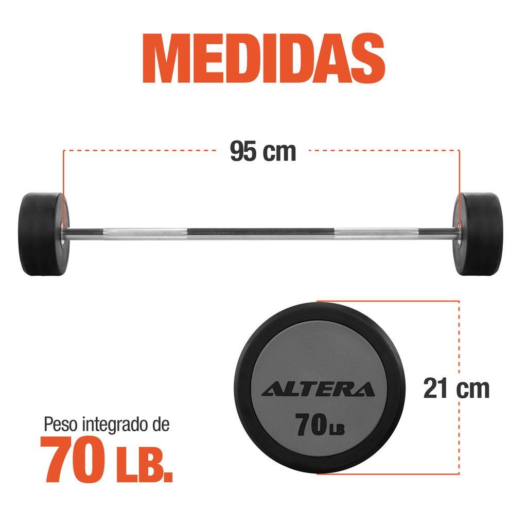 Barra Recta Peso Fijo 70lb Integrado Gimnasio Entrenamiento