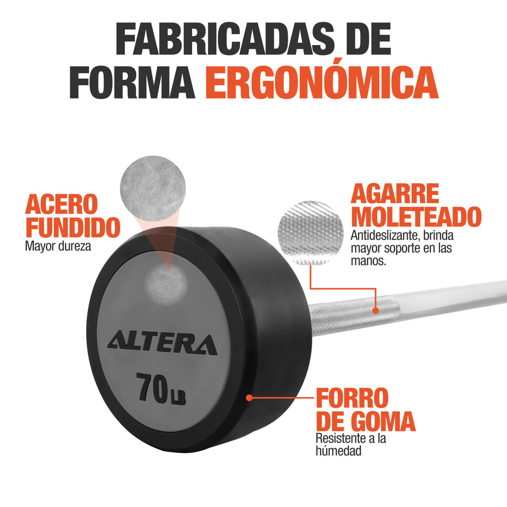 Barra Recta Peso Fijo 70lb Integrado Gimnasio Entrenamiento