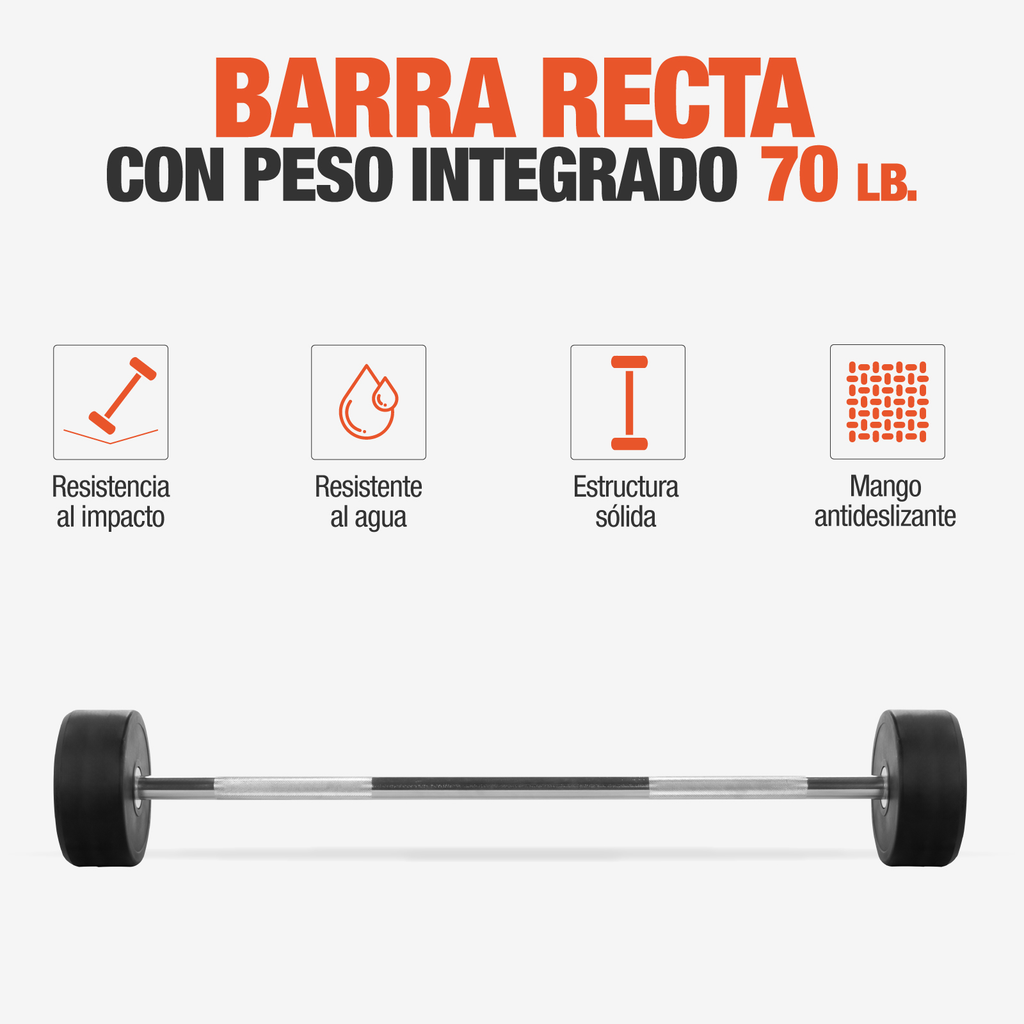 Barra Recta Peso Fijo 70lb Integrado Gimnasio Entrenamiento