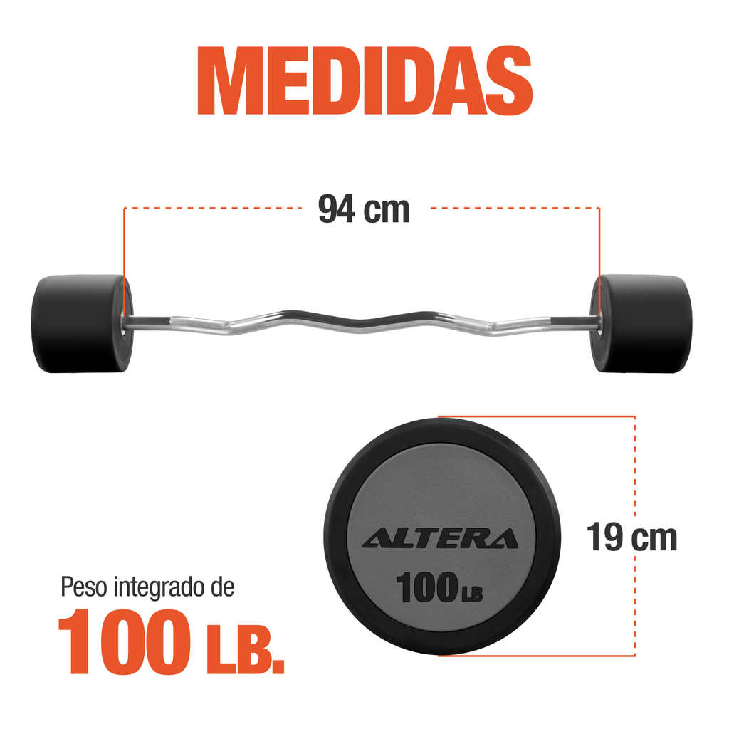 Barra Z Peso Integrado Fijo 100lb Gimnasio Crossfit Altera