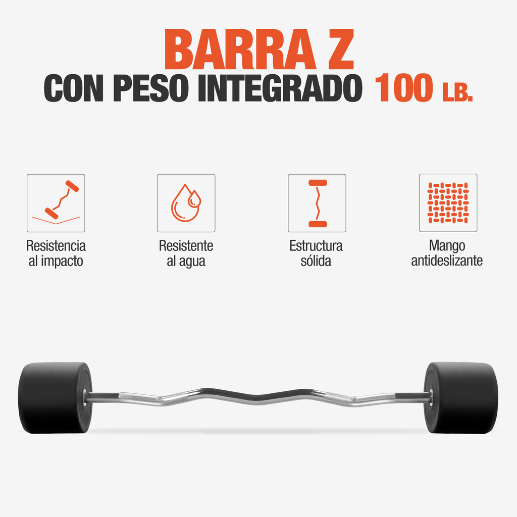 Barra Z Peso Integrado Fijo 100lb Gimnasio Crossfit Altera