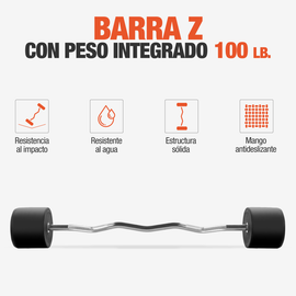 Barra Z Peso Integrado Fijo 100lb Gimnasio Crossfit Altera