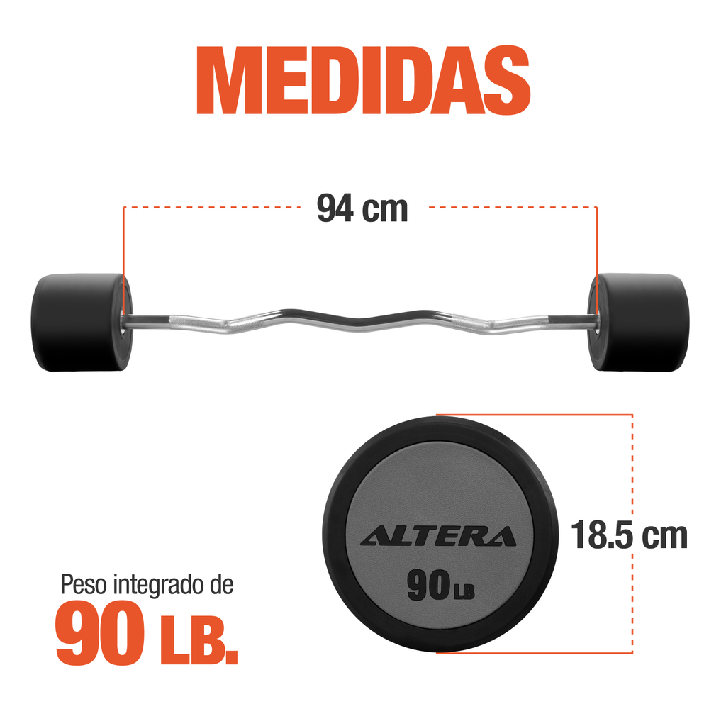 Barra Z Peso Fijo 90lb Integrado Gimnasio Entrenamiento