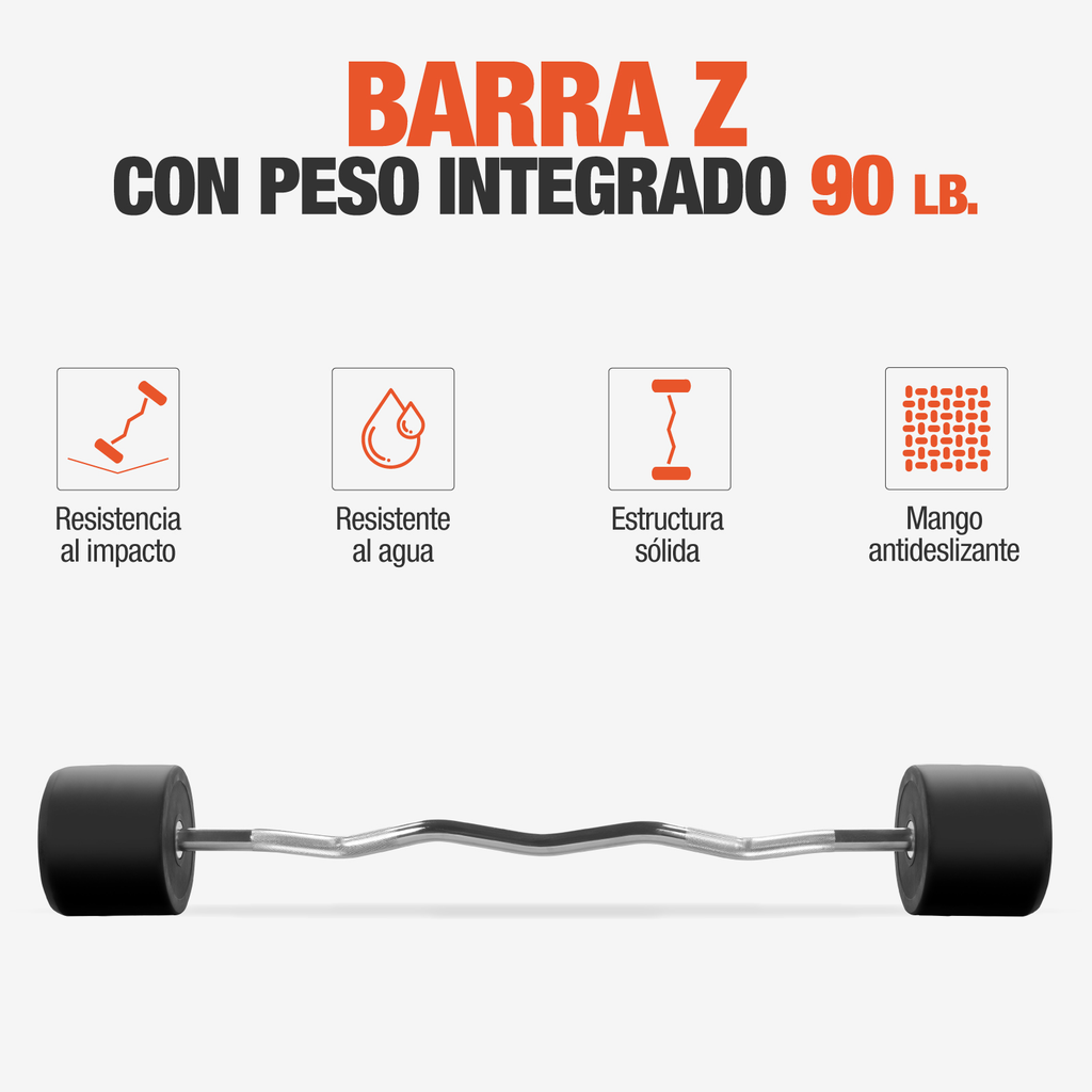Barra Z Peso Fijo 90lb Integrado Gimnasio Entrenamiento