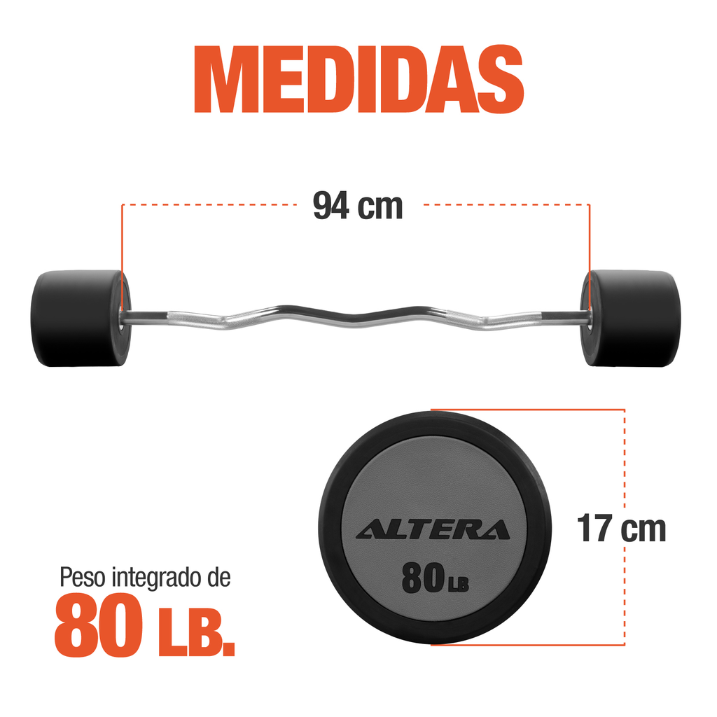 Barra Z Peso Fijo Integrado 80lb Crossfit Gimnasio Altera