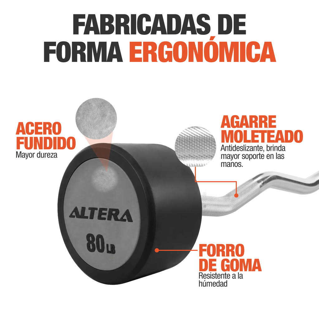 Barra Z Peso Fijo Integrado 80lb Crossfit Gimnasio Altera