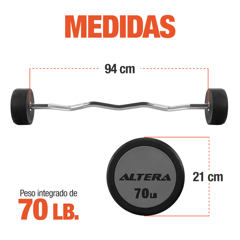 Barra Z Peso Integrado 70lb Fijo Entrenamiento Crossfit