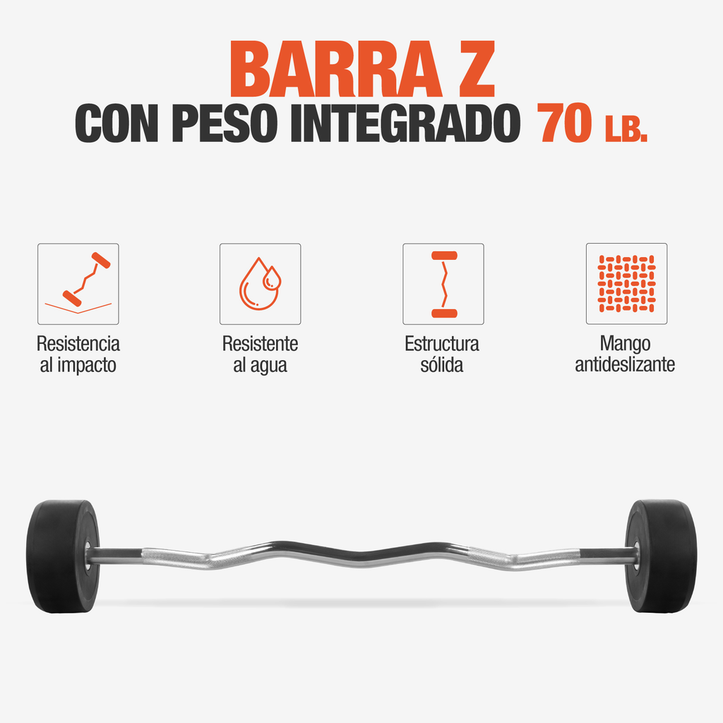 Barra Z Peso Integrado 70lb Fijo Entrenamiento Crossfit