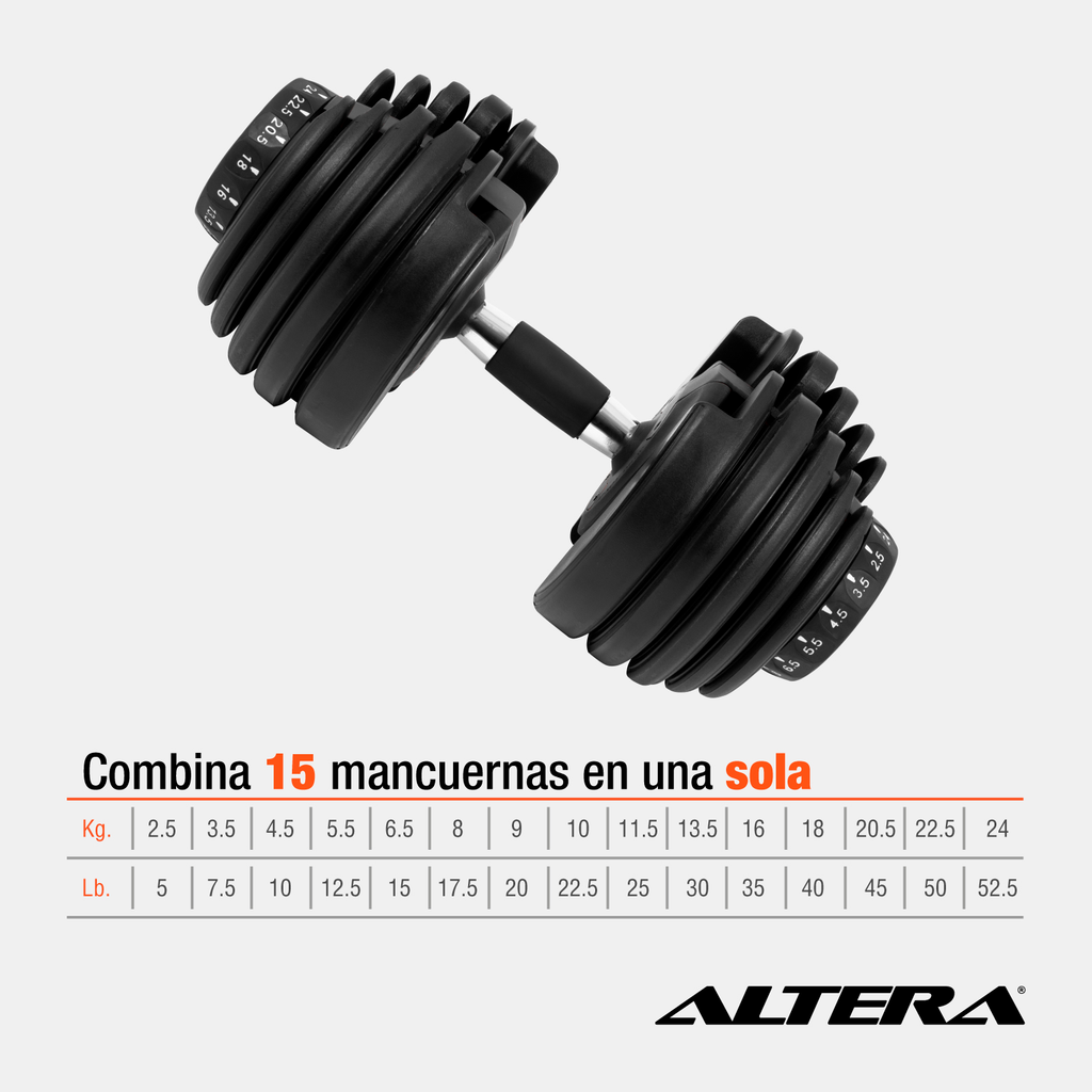 Pesa Mancuerna Ajustable Gym Diferentes Pesos 2.5 - 24 Kgs