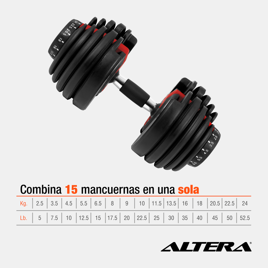 Pesa Mancuerna Ajustable Gym Diferentes Pesos 2.5 - 24 Kgs
