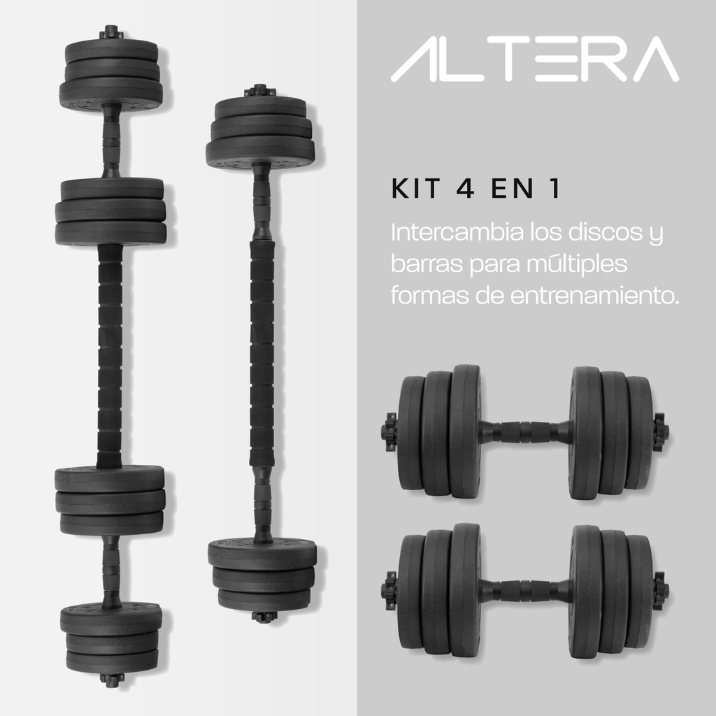 Set Mancuernas Altera Barra Ajustable 20kg Total Pesas Disco
