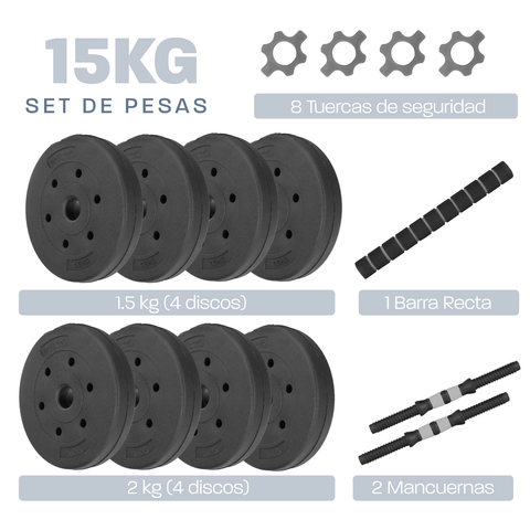 Set De Mancuernas Ajustables Pesas Altera Barra Recta 15 Kg