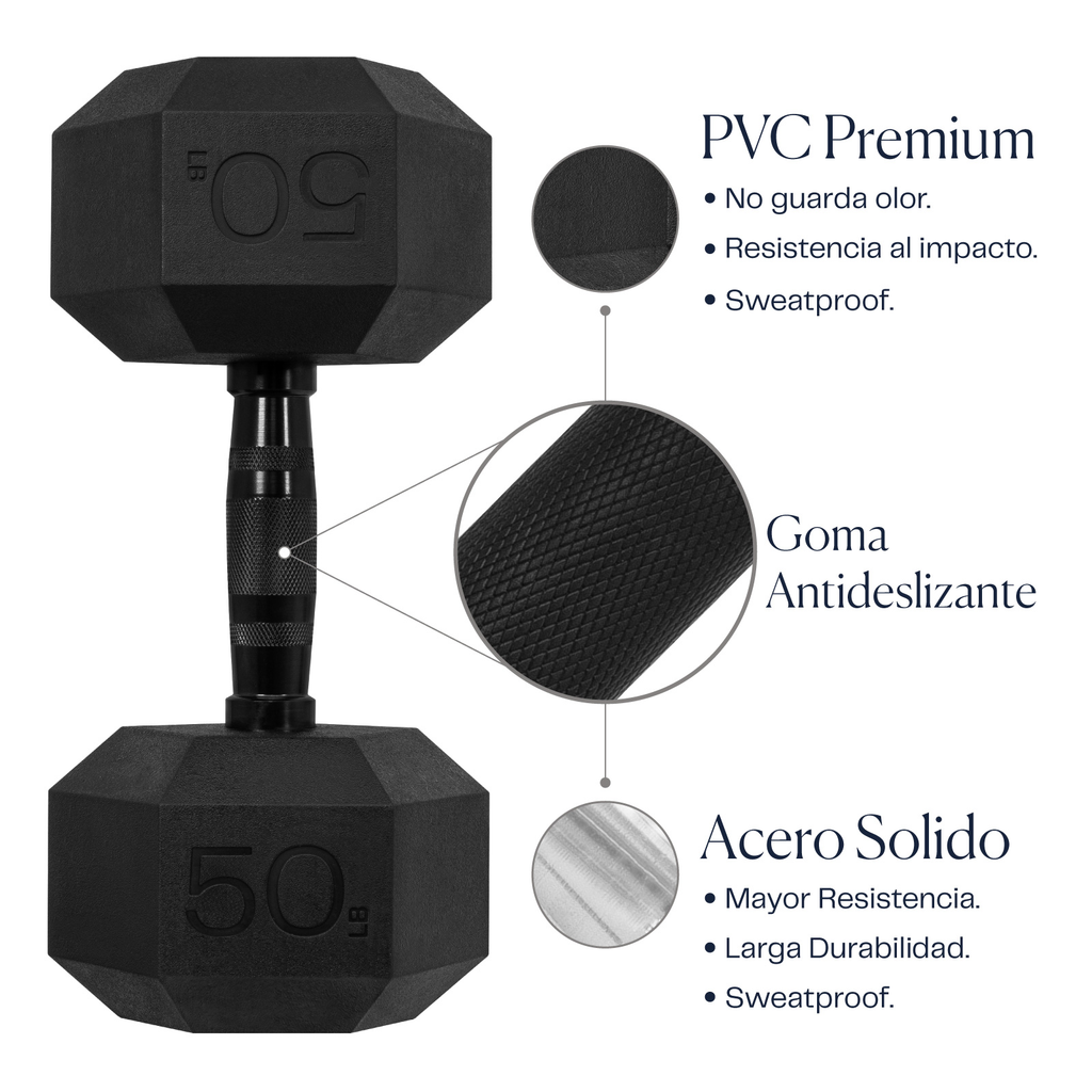 Mancuernas Hexagonales 50lbs 2pzs Set Eleva Premium Pvc Gym