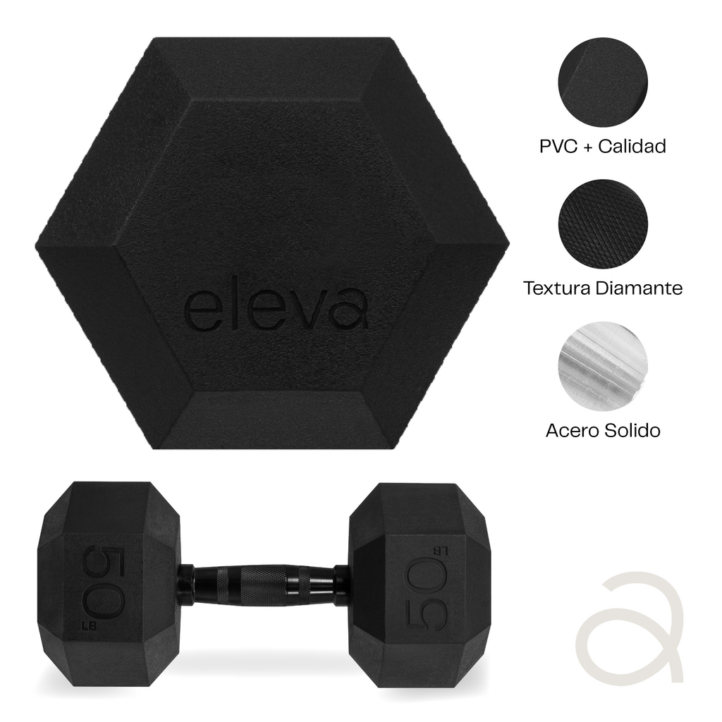 Mancuernas Hexagonales 50lbs 2pzs Set Eleva Premium Pvc Gym