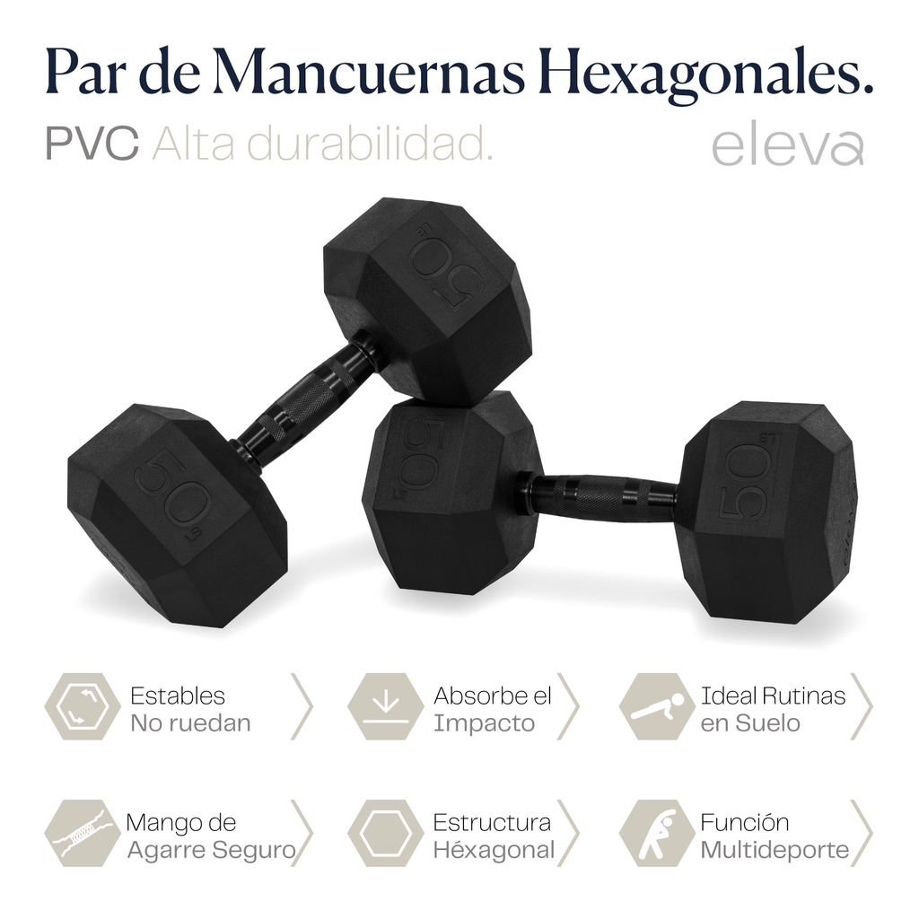Mancuernas Hexagonales 50lbs 2pzs Set Eleva Premium Pvc Gym