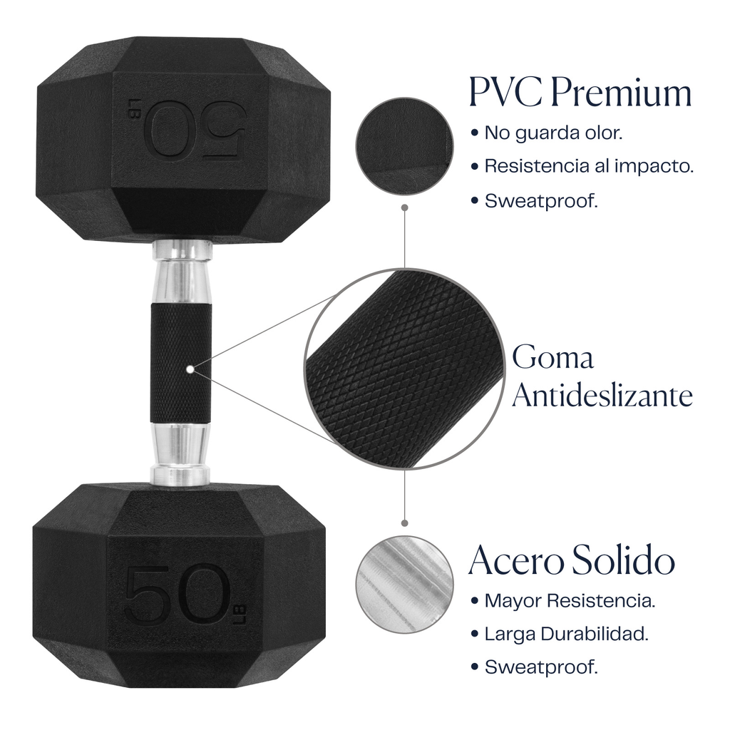 Mancuernas Hexagonales 50lbs 2pzs Set Eleva Premium Pvc Gym
