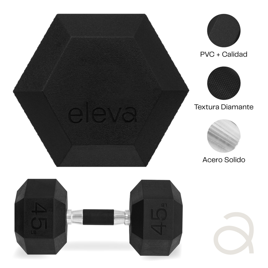Mancuernas Hexagonales Set 45lbs Eleva Premium Gym Pvc 2pzs