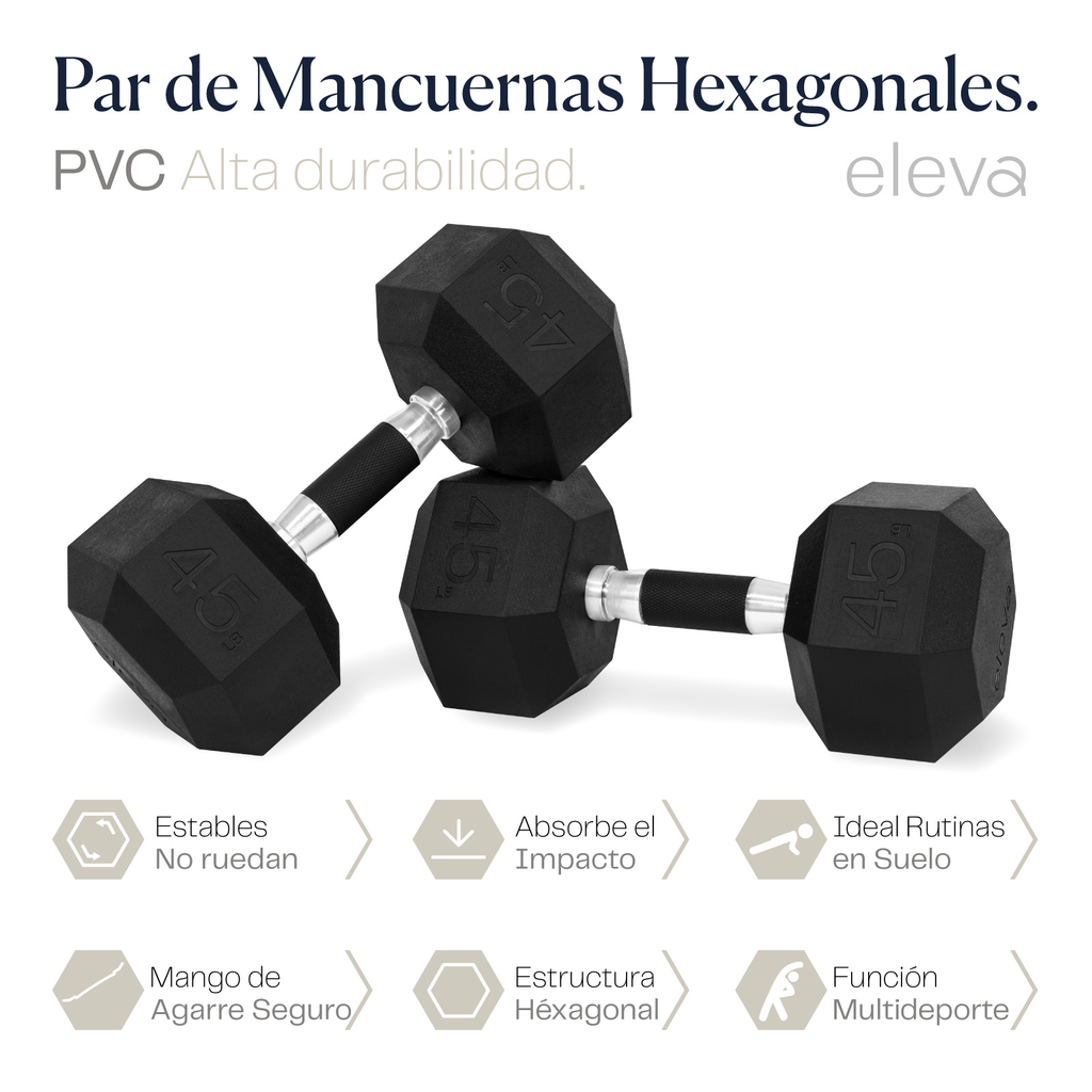 Mancuernas Hexagonales Set 45lbs Eleva Premium Gym Pvc 2pzs