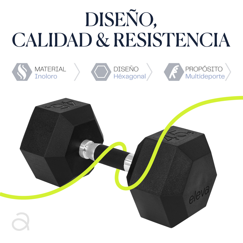 Mancuernas Hexagonales Set 45lbs Eleva Premium Gym Pvc 2pzs