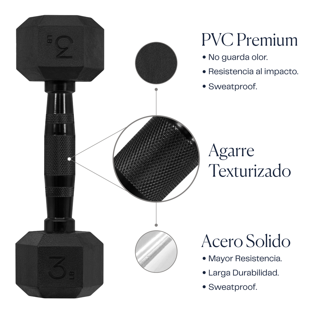 Mancuernas Hexagonales Set 3lbs Eleva Premium Gym Pvc 2pzs