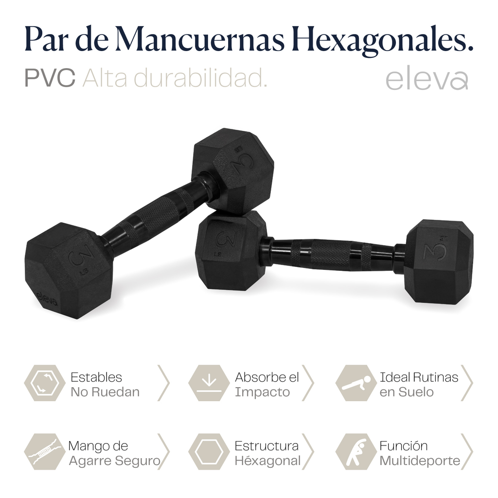 Mancuernas Hexagonales Set 3lbs Eleva Premium Gym Pvc 2pzs
