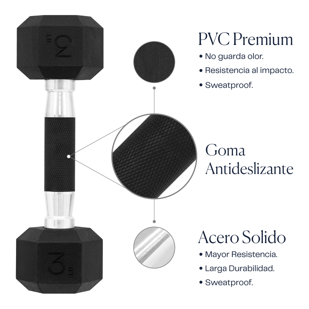 Mancuernas Hexagonales Set 3lbs Eleva Premium Gym Pvc 2pzs