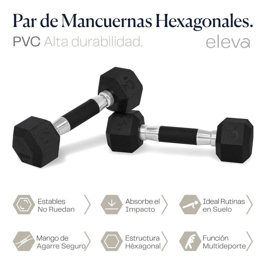 Mancuernas Hexagonales Set 3lbs Eleva Premium Gym Pvc 2pzs