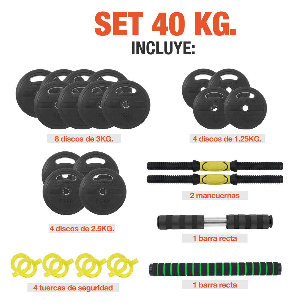 Set De Mancuernas Para Ejercicio 40 Kg Altera Ajustables Gym