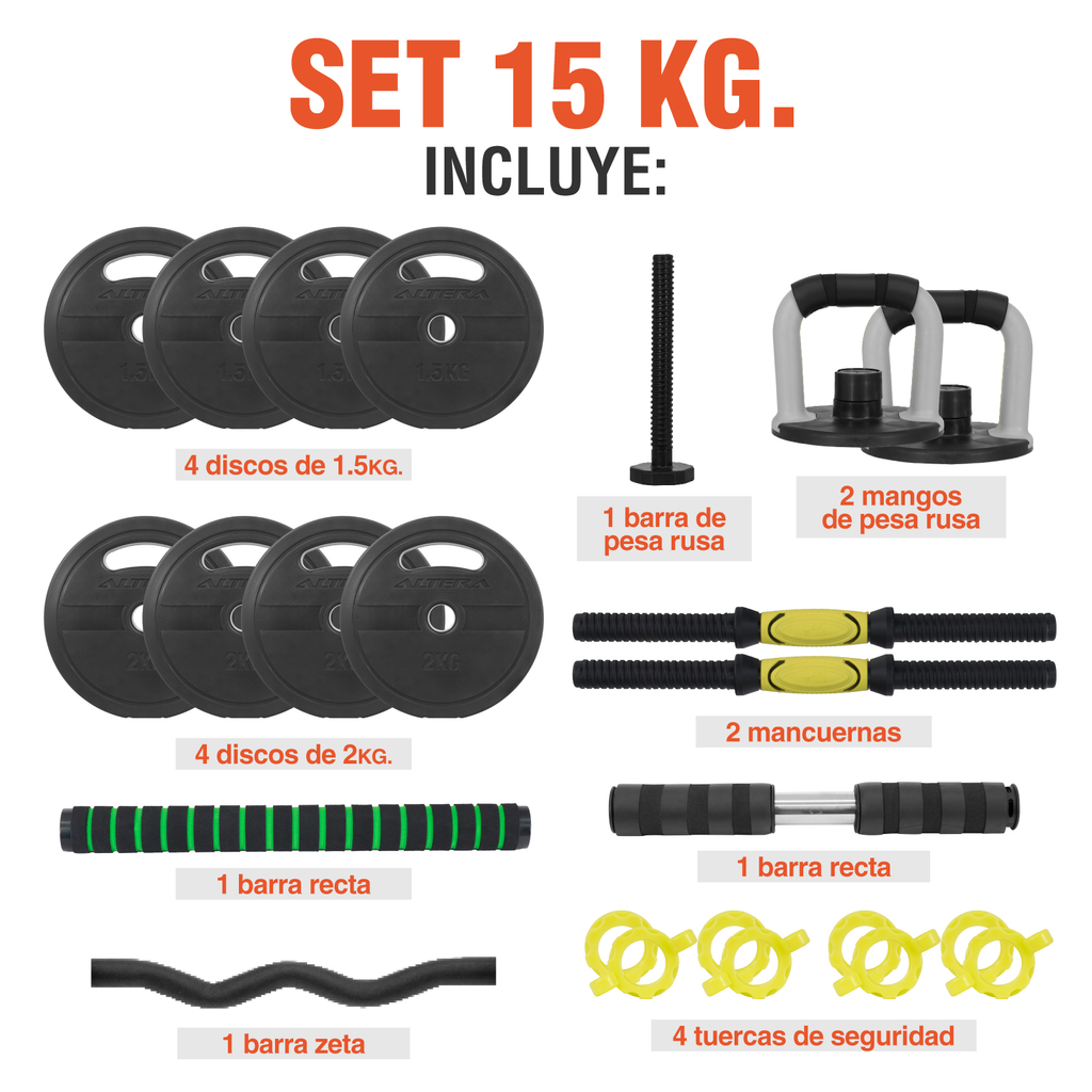 Set De Mancuernas Ajustables 15kg Altera Pesas Gym Ejercicio