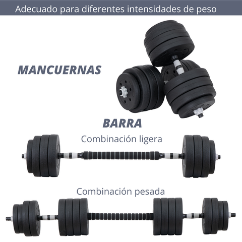 Set Mancuernas Altera Barra Ajustable Total 40kg Disco Pesas