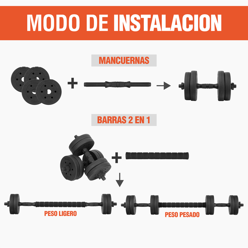 Set De Mancuernas Ajustables Barra Discos Pesas Ejercicio