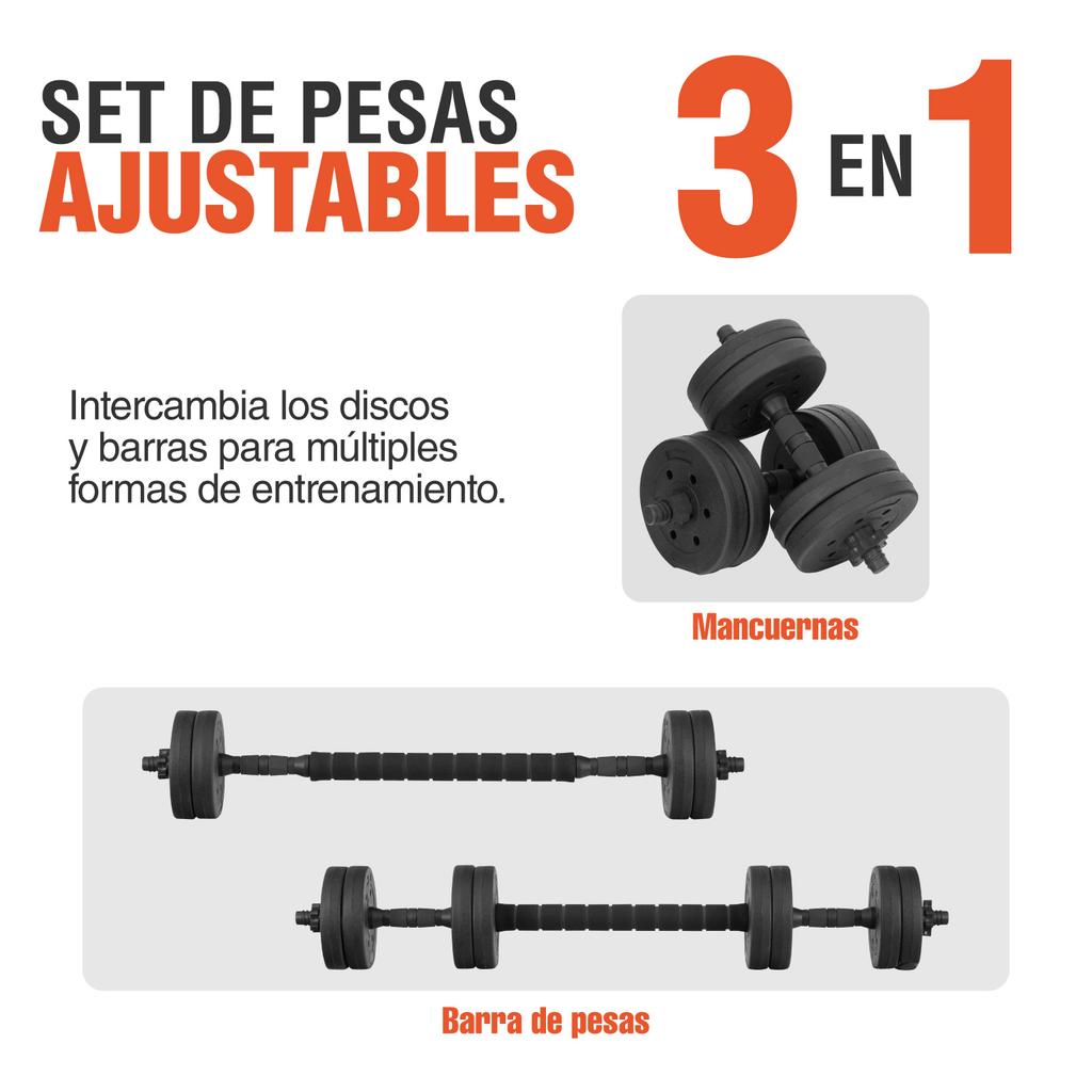 Set De Mancuernas Ajustables Barra Discos Pesas Ejercicio