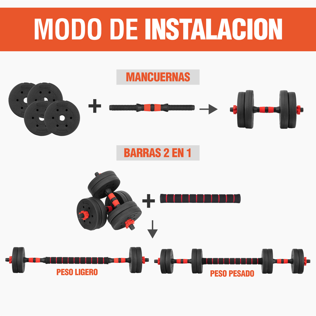 Set De Mancuernas Ajustables Barra Discos Pesas Ejercicio