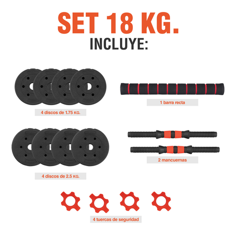 Set De Mancuernas Ajustables Barra Discos Pesas Ejercicio