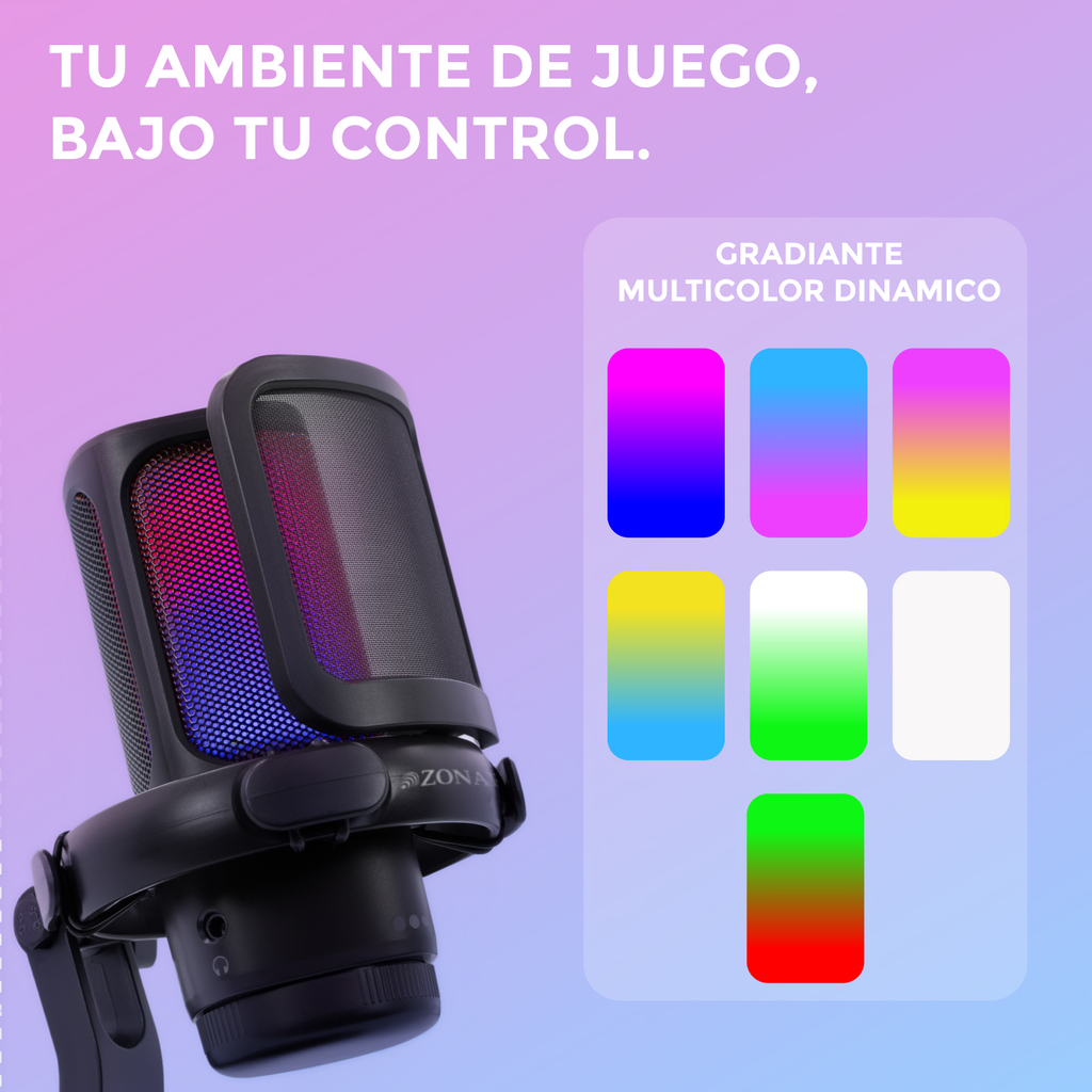Micrófono Usb Condensador Gamer Podcast Grabacion Rgb Zonar