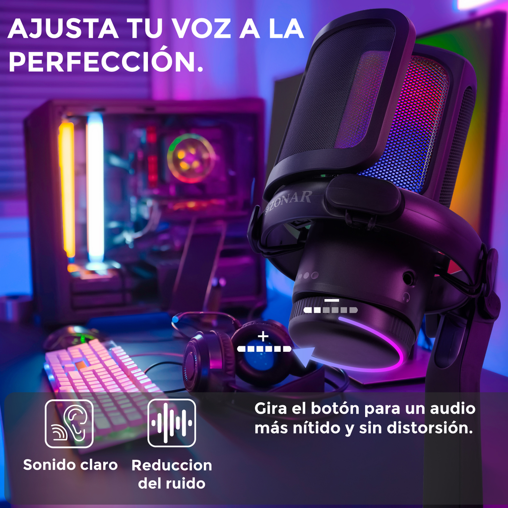 Micrófono Usb Condensador Gamer Podcast Grabacion Rgb Zonar