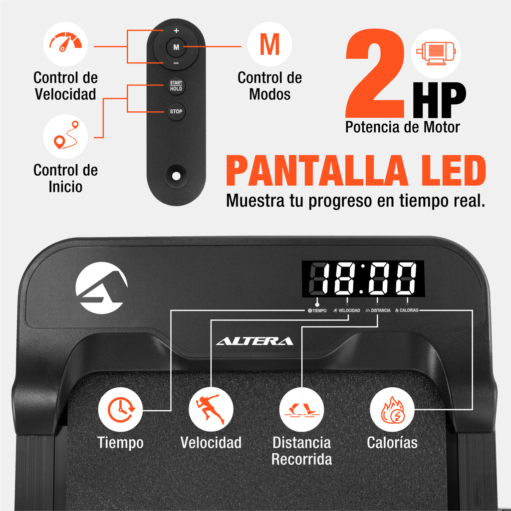 Altera HOMESTEP-2 Caminadora tipo cinta eléctrica motor 1.5 HP Negro