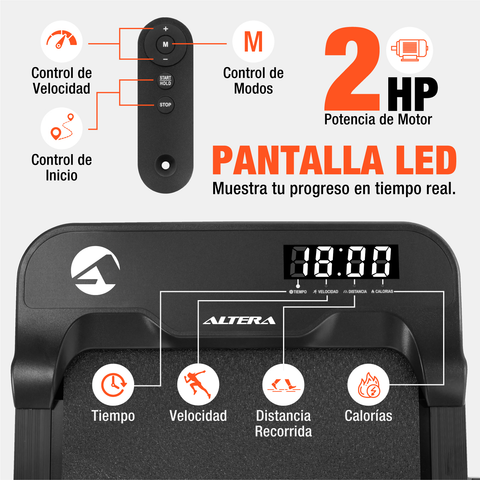 Altera HOMESTEP-2 Caminadora tipo cinta eléctrica motor 1.5 HP Negro