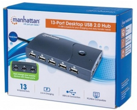 Manhattan 162463 Hub 13 Puertos Usb V2.0 Con Fuente Negro - ordena-com.myshopify.com