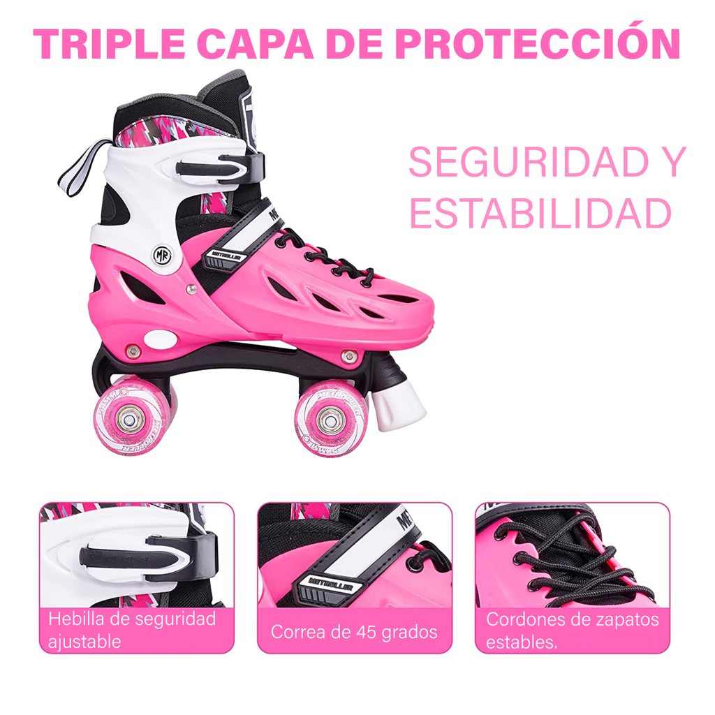 Patines 4 Ruedas Profesionales Clasicos Ajustables Con Luces