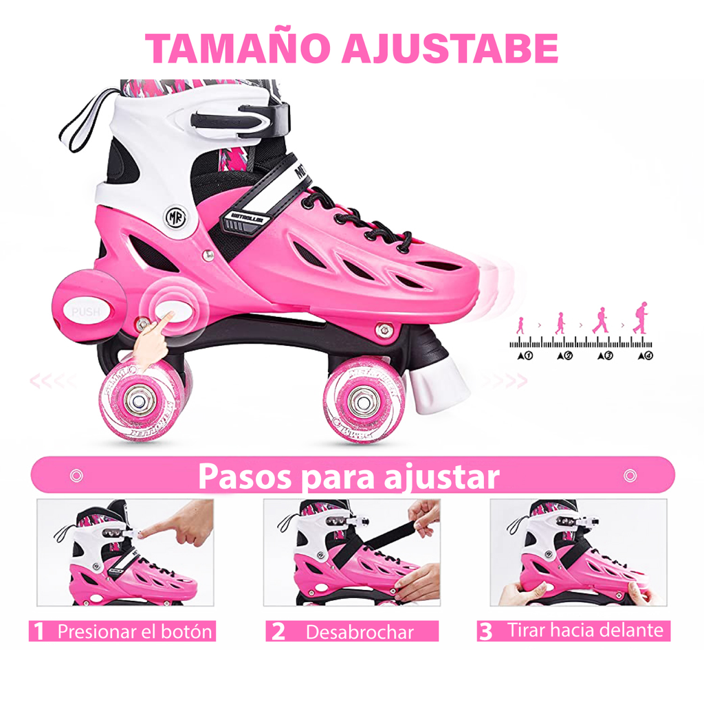 Patines 4 Ruedas Profesionales Clasicos Ajustables Con Luces