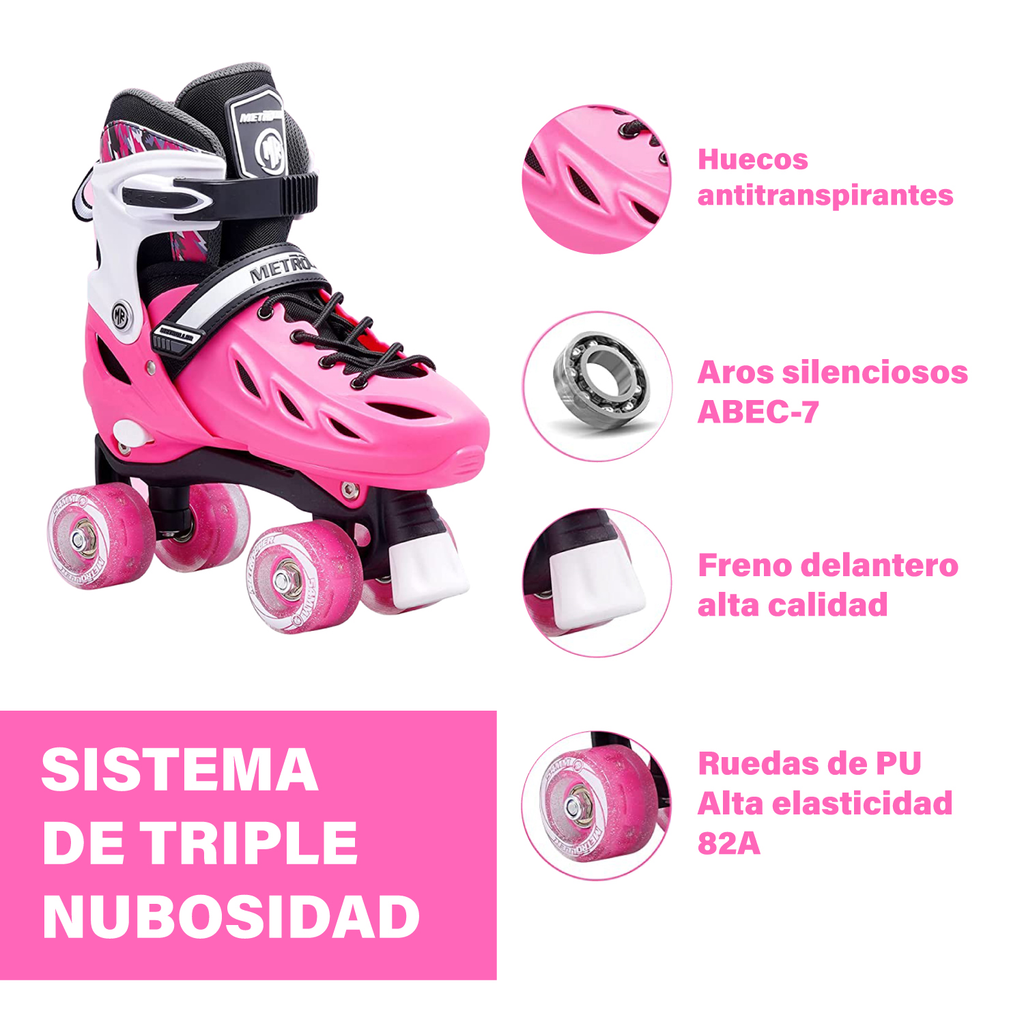 Patines 4 Ruedas Profesionales Clasicos Ajustables Con Luces