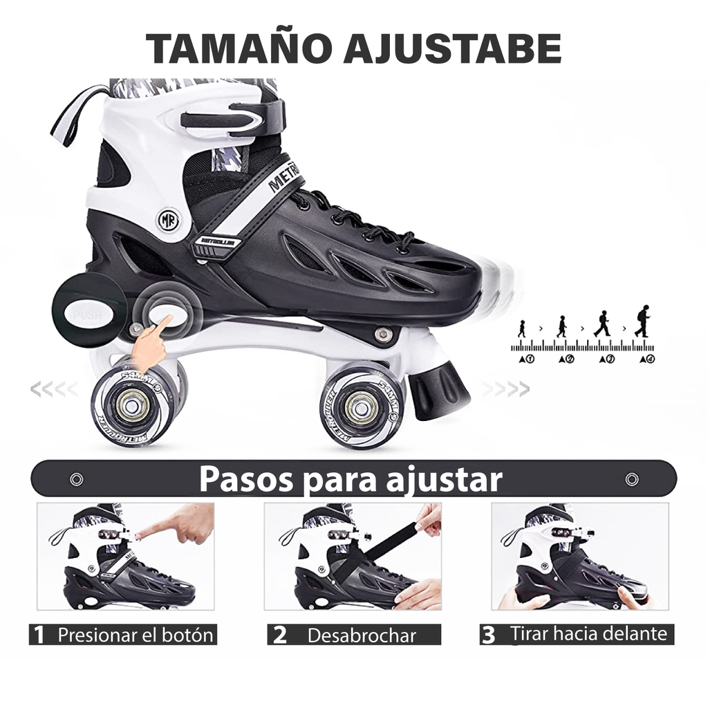 Patines 4 Ruedas Profesionales Clasicos Ajustables Con Luces