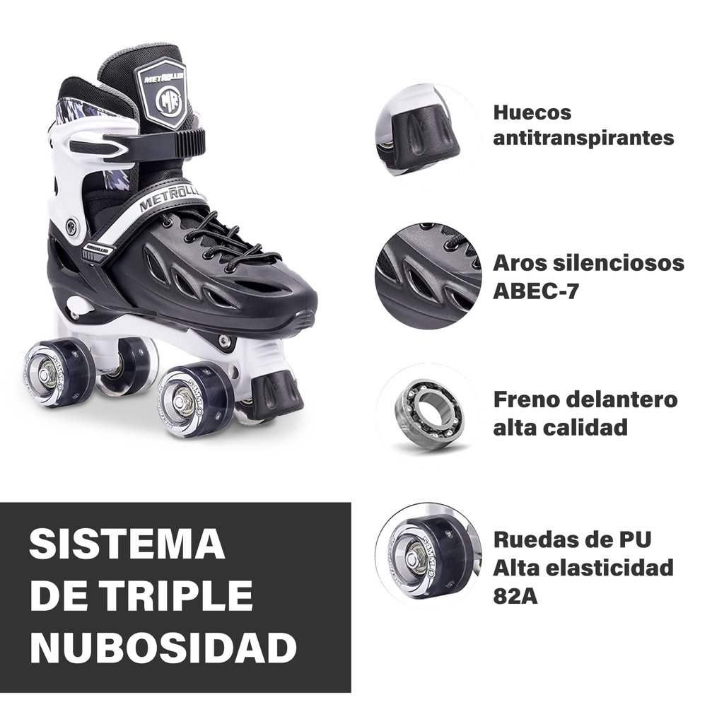 Patines 4 Ruedas Profesionales Clasicos Ajustables Con Luces