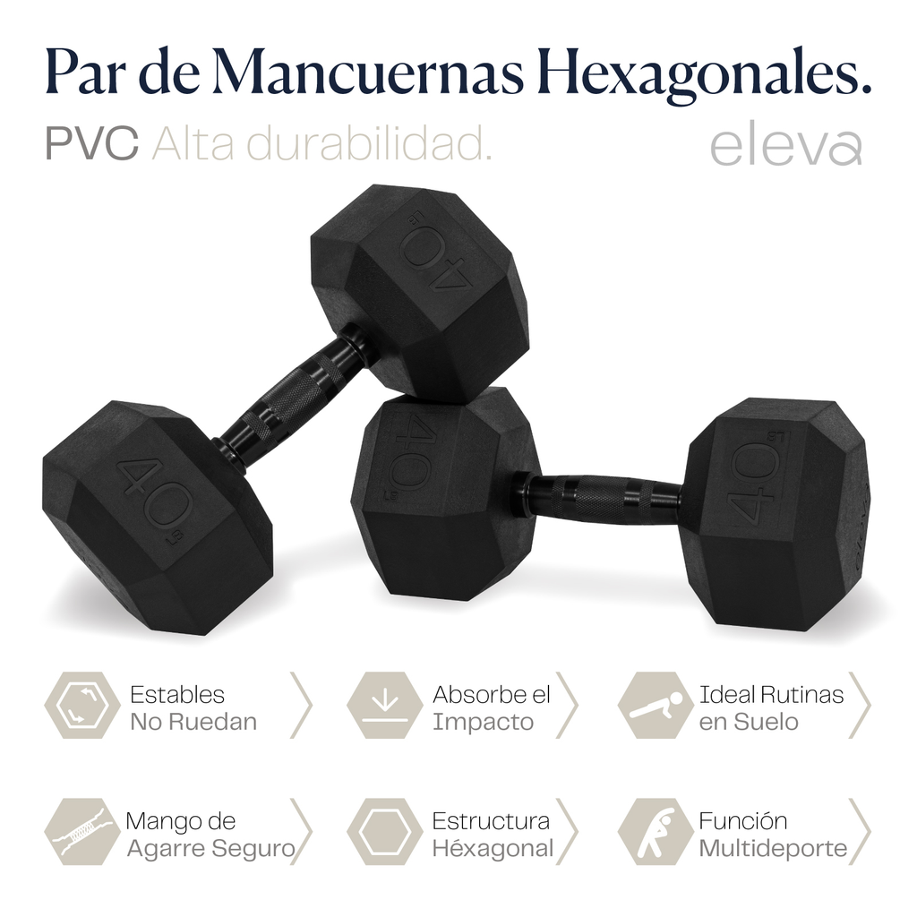 eleva Mancuernas Hexagonales de PVC Premium Set 2pzs 40lbs