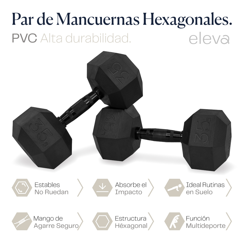 eleva Mancuernas Hexagonales de PVC Premium Set 2pzs 35lbs