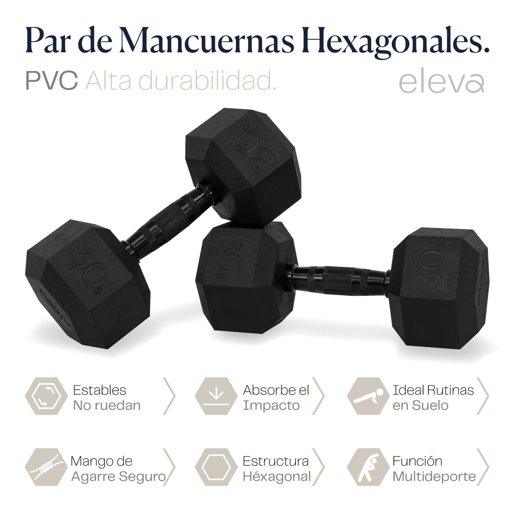 eleva Mancuernas Hexagonales de PVC Premium Set 2pzs 30lbs