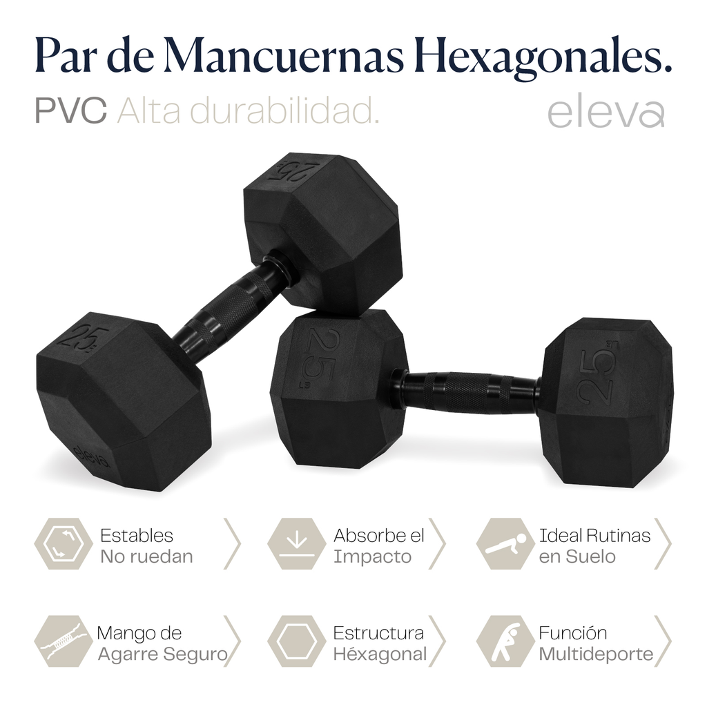 eleva Mancuernas Hexagonales de PVC Premium Set 2pzs 25lbs